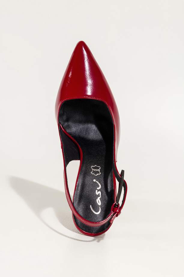 Czerwone czółenka skórzane damskie szpilki lakierowane z odkrytą piętą obcas kieliszek PRODUKT POLSKI Casu 7007-381