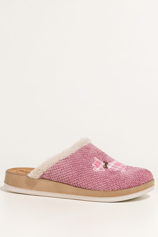 Różowe kapcie damskie Inblu obuwie domowe z aplikacją psa skórzana wkładka soft XG999957