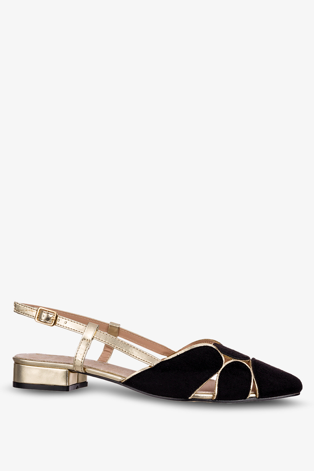 Czarne baleriny Casu z odkrytą piętą skórzana wkładka D21X9/B