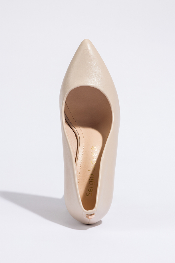 Beżowe czółenka damskie Sergio Leone na słupku skórzana wkładka PB216-CA