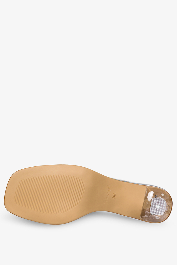 Srebrne sandały Sergio Leone z kryształkami transparentny obcas kieliszek przezroczyste silikonowe SK045