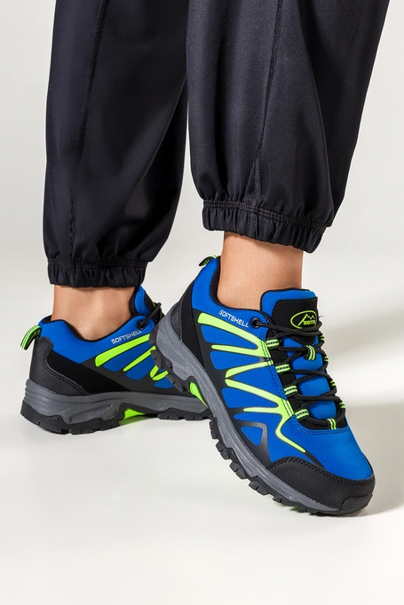 Niebieskie buty trekkingowe damskie z seledynowymi dodatkami sznurowane softshell Casu B2111-3