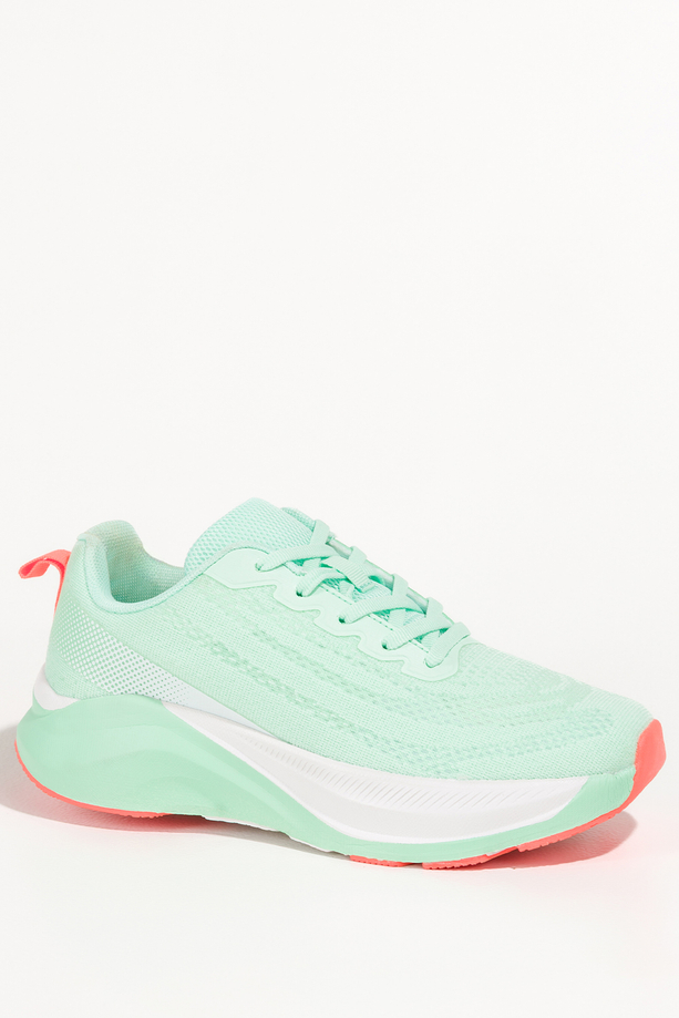 Zielone sneakersy damskie buty sportowe do biegania zielona platforma pomarańczowe wstawki sznurowane Casu 9032-3