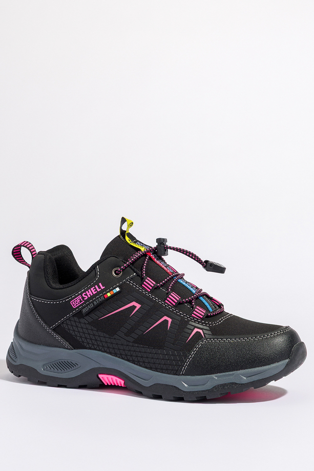 Czarne buty trekkingowe damskie buty sportowe na bieżnikowanej podeszwie z regulowaną elastyczną sznurówką softshell Casu 2213-9W