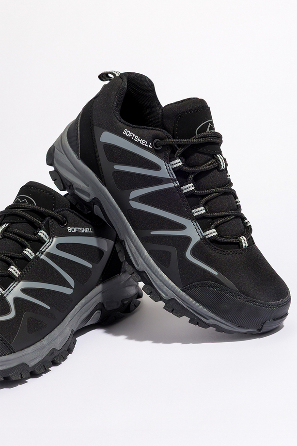 Czarne buty trekkingowe damskie z szarymi dodatkami sznurowane softshell Casu B2111-1