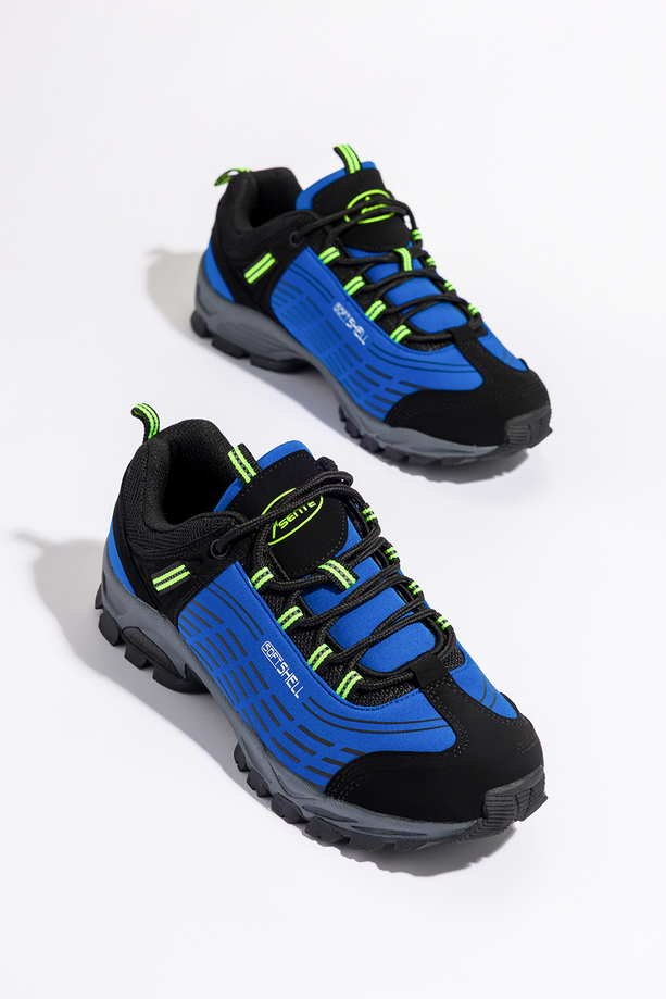 Niebieskie buty trekkingowe damskie z czarnymi dodatkami sznurowane softshell Casu B1528-6