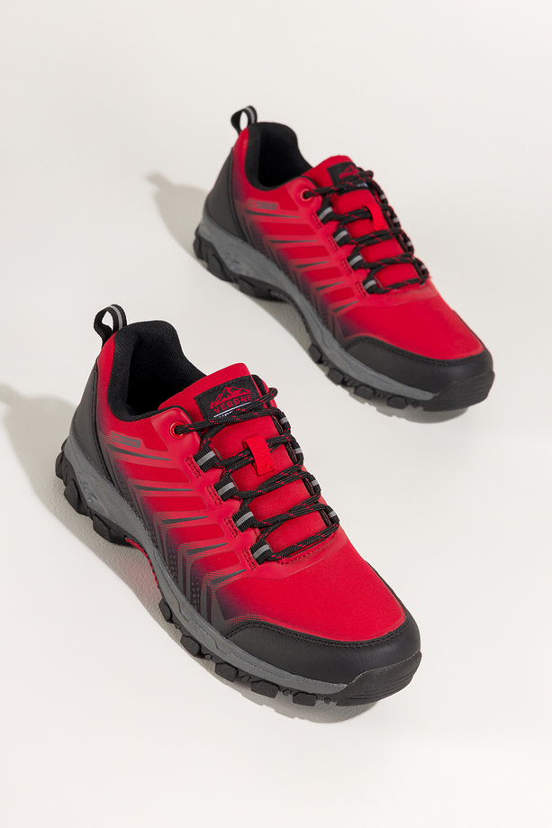 Czerwone buty trekkingowe damskie buty sportowe softshell na bieżnikowanej podeszwie czarne wstawki sznurowane Carla EY82933-5