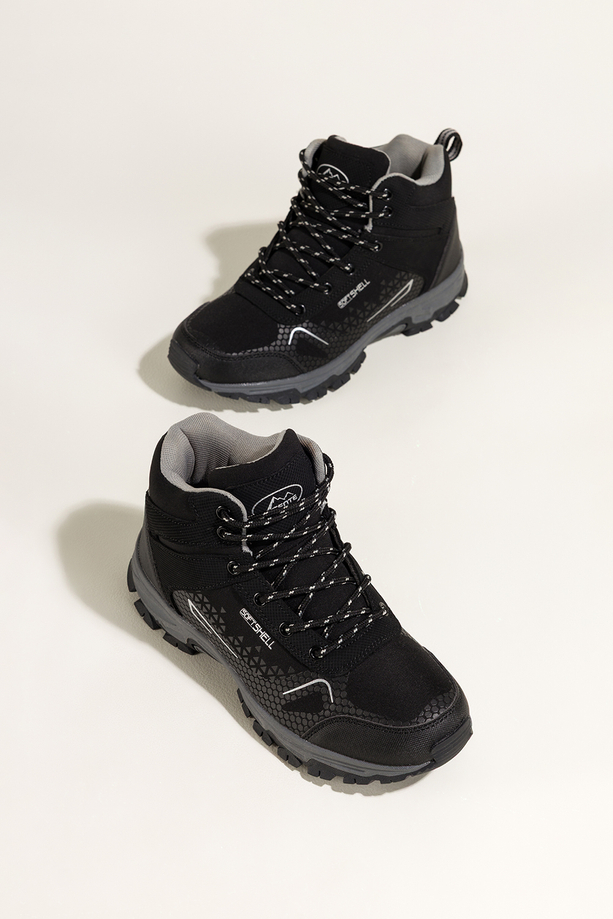 Czarne buty trekkingowe damskie z szarymi dodatkami sznurowane softshell Casu Y7997-8