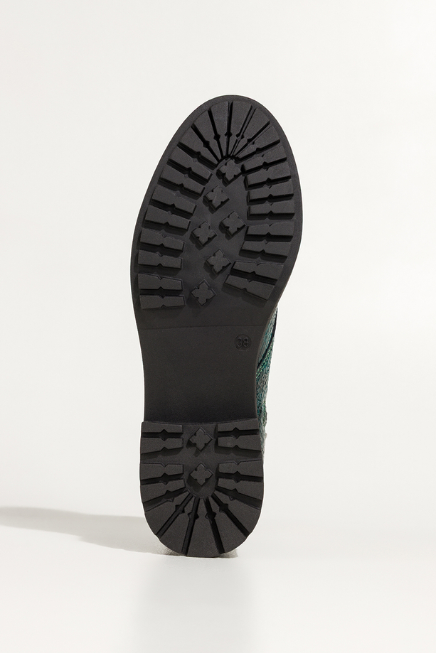 Zielone botki skórzane damskie lakierowane wzór wężowy sznurowane PRODUKT POLSKI Casu 444