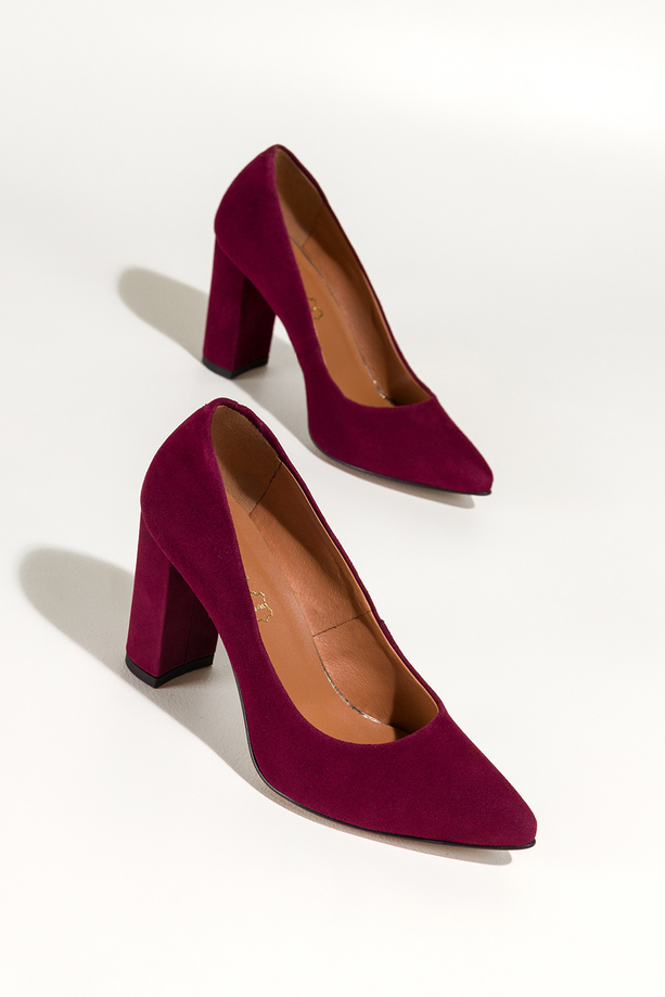 Bordowe czółenka skórzane damskie na słupku PRODUKT POLSKI Casu 6986-656