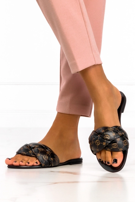 Czarne klapki plecione polska skóra Casu C7885/2035/00/00/004