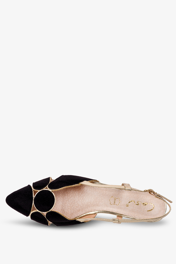 Czarne baleriny Casu z odkrytą piętą skórzana wkładka D21X9/B