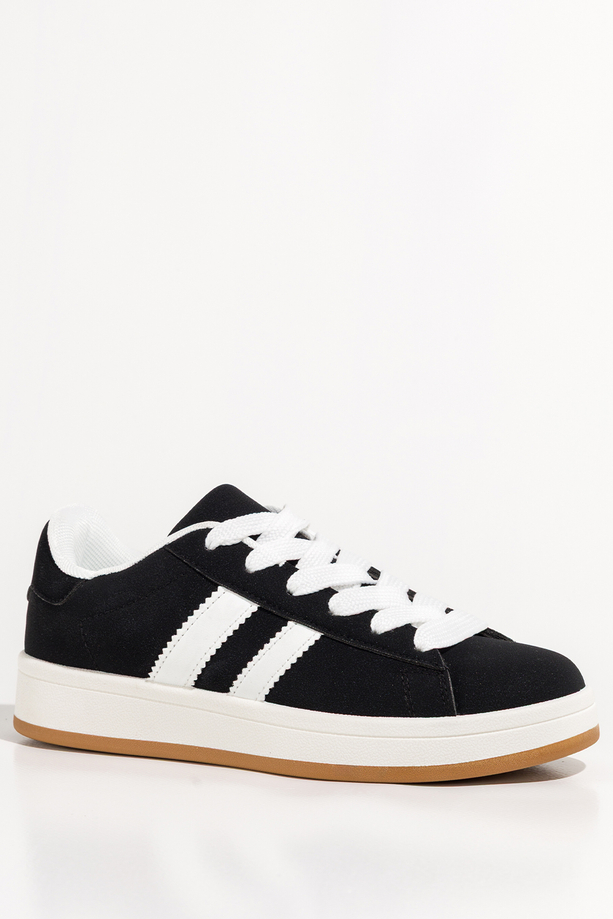 Czarne sneakersy damskie buty sportowe na platformie sznurowane białe wstawki Casu 77632-1