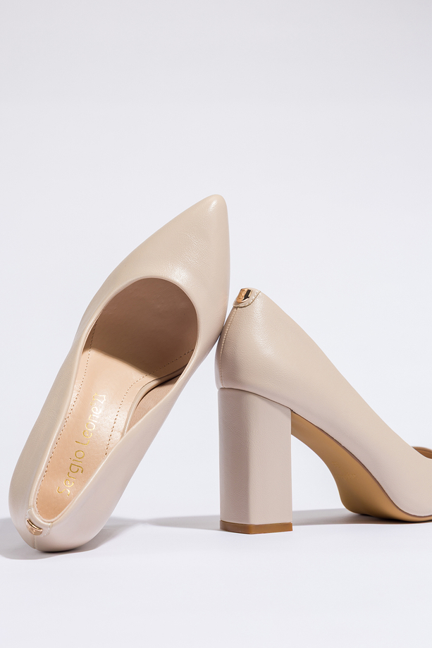 Beżowe czółenka damskie Sergio Leone na słupku skórzana wkładka PB216-CA