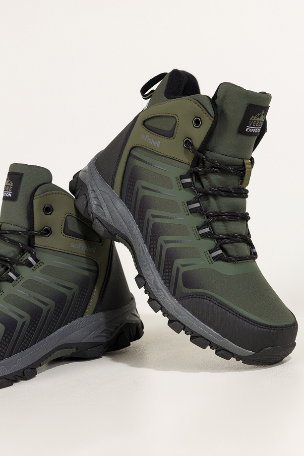 Zielone buty trekkingowe damskie softshell na bieżnikowanej podeszwie czarne wstawki sznurowane Carla EY82939-4