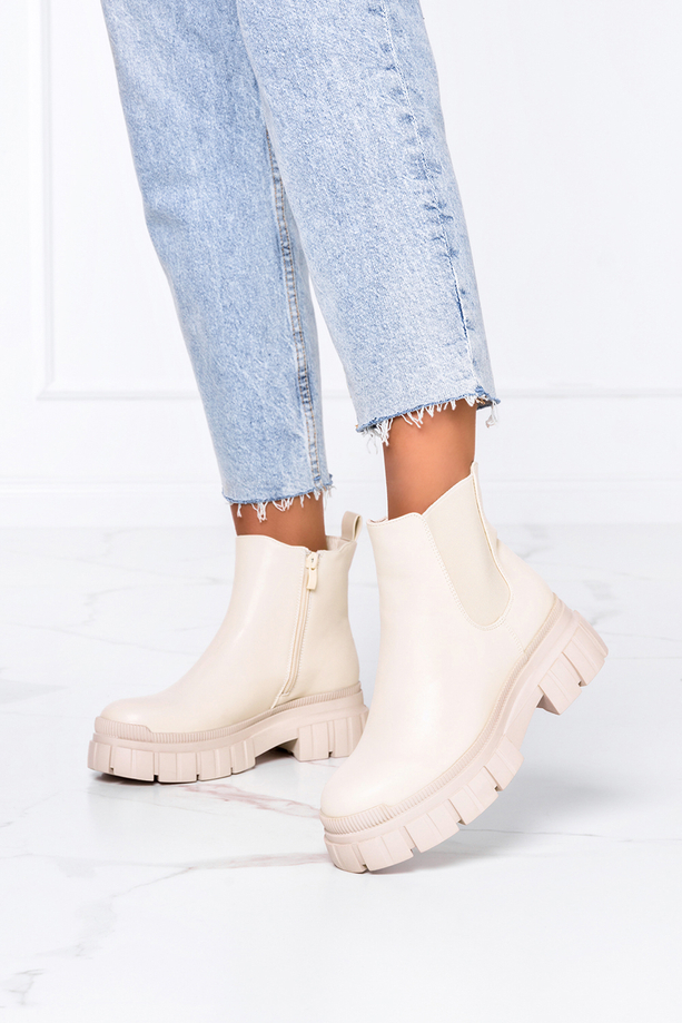 Beżowe workery na platformie z gumką Casu J21X6-BE