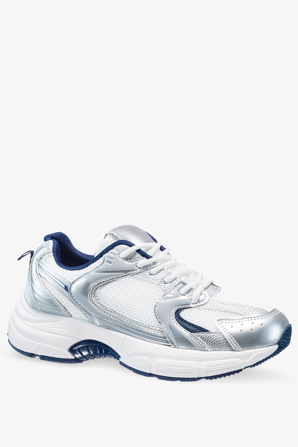 Srebrne sneakersy damskie buty sportowe na platformie sznurowane Casu ABO-1707