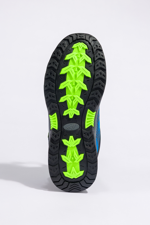 Niebieskie buty trekkingowe damskie buty sportowe na bieżnikowanej podeszwie z regulowaną elastyczną sznurówką seledynowe wstawki softshell Casu 2213-6W