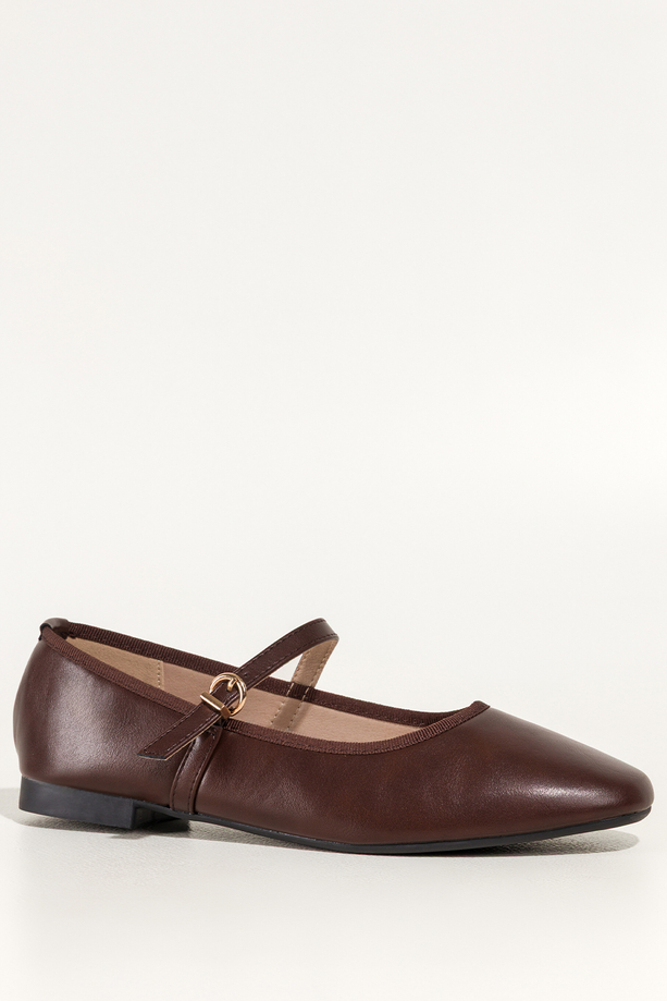 Czekoladowe baleriny damskie Mary Jane z paskiem Carla S1-8742C