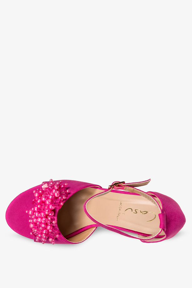 Fuksjowe sandały z ozdobą na słupku z zakrytą piętą pasek wokół kostki Casu ER23X4-F