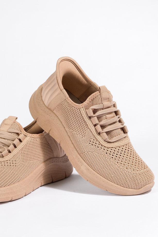 Beżowe buty sportowe damskie sneakersy z perforacją sznurowane Casu PDJ269-63
