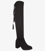Czarne kozaki muszkieterki za kolano na szerokim słupku z frędzlami Casu G19X33/B