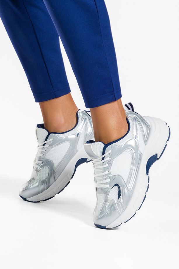 Srebrne sneakersy damskie buty sportowe na platformie sznurowane Casu ABO-1707