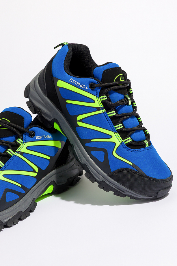 Niebieskie buty trekkingowe damskie z seledynowymi dodatkami sznurowane softshell Casu B2111-3