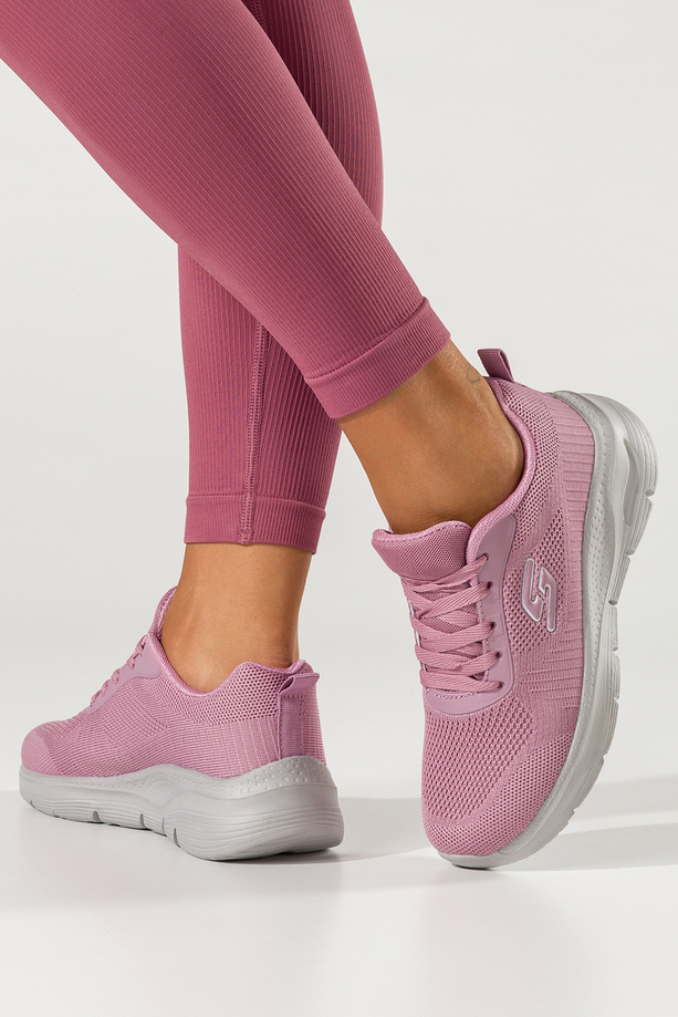 Różowe sneakersy damskie buty sportowe na fitness z perforacją szara platforma sznurowane Casu JK9321-45