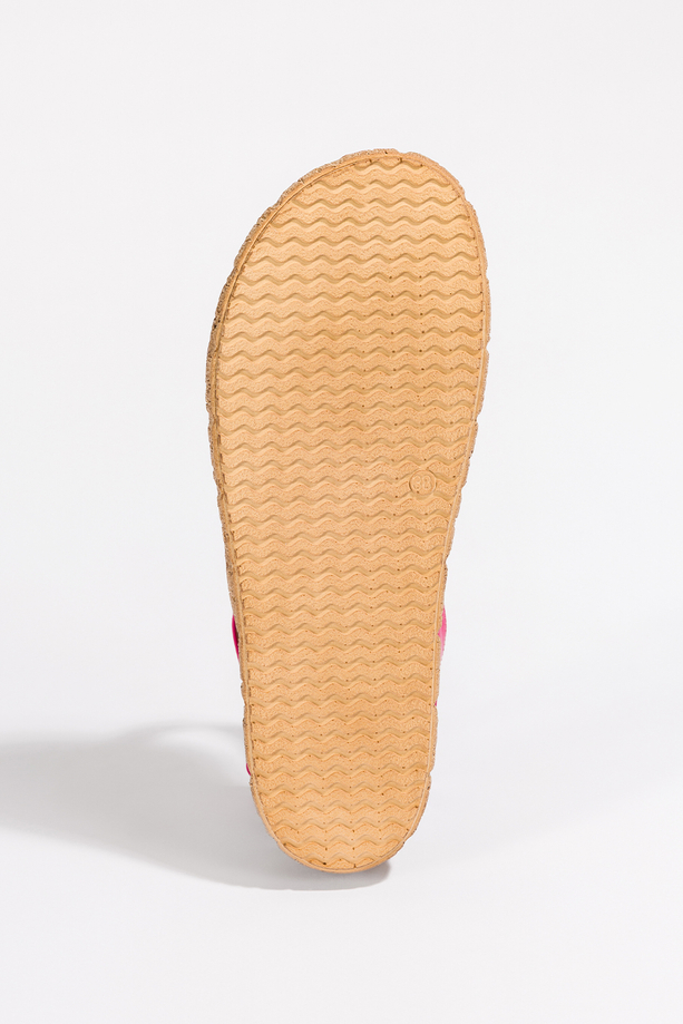 Fuksjowe sandały skórzane damskie na koturnie miedziane wstawki PRODUKT POLSKI Casu 2876-197-196