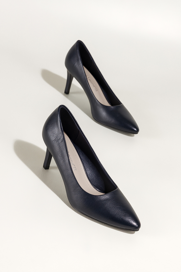 Granatowe szpilki damskie Sergio Leone skórzana wkładka 8663