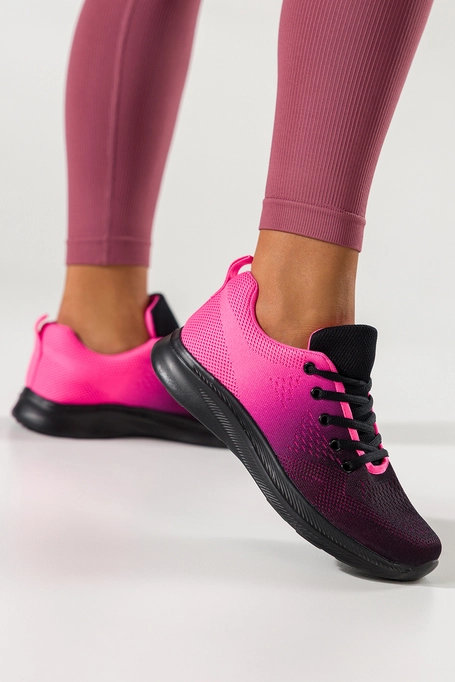 Różowe sneakersy damskie buty sportowe na fitness cieniowane elastyczna czarna podeszwa sznurowane Casu N2541-3