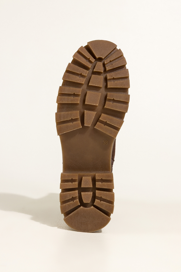 Ciemnobrązowe botki skórzane damskie Sergio Leone na beżowej bieżnikowanej platformie elastyczna guma w cholewce GI74266-H