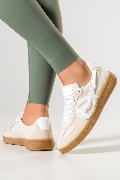 Beżowe sneakersy damskie buty sportowe na elastycznej płaskiej podeszwie sznurowane Casu BC25610