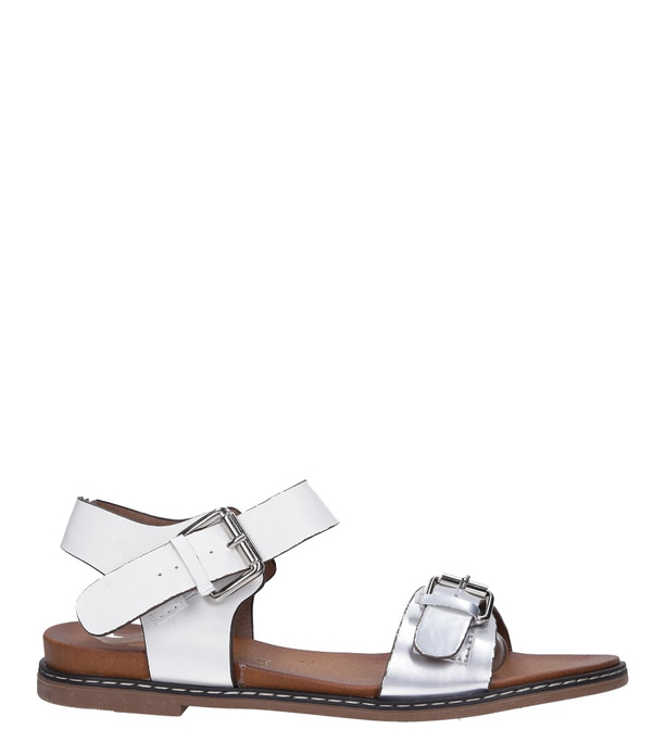 Białe modne sandały ze srebrnymi klamrami Casu K18X12/W