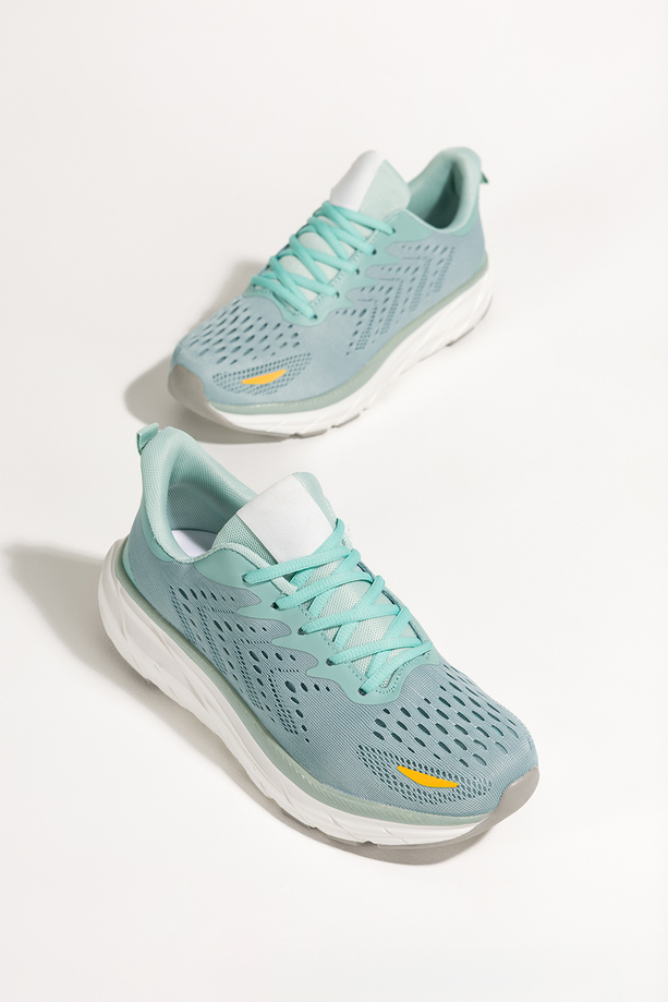 Turkusowe sneakersy damskie buty sportowe do biegania na białej platformie ze żłobieniami sznurowane Casu BC109