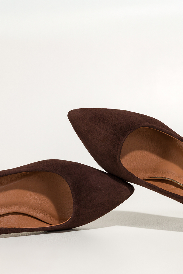 Czekoladowe czółenka skórzane damskie na szerokim słupku PRODUKT POLSKI Casu 7198