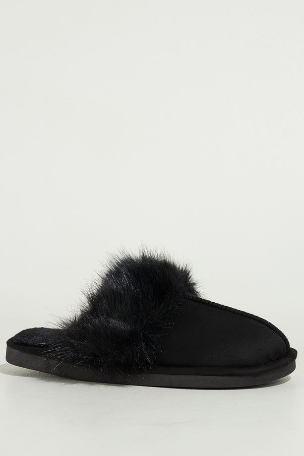 Czarne kapcie damskie obuwie domowe z futerkiem Casu 7975-8