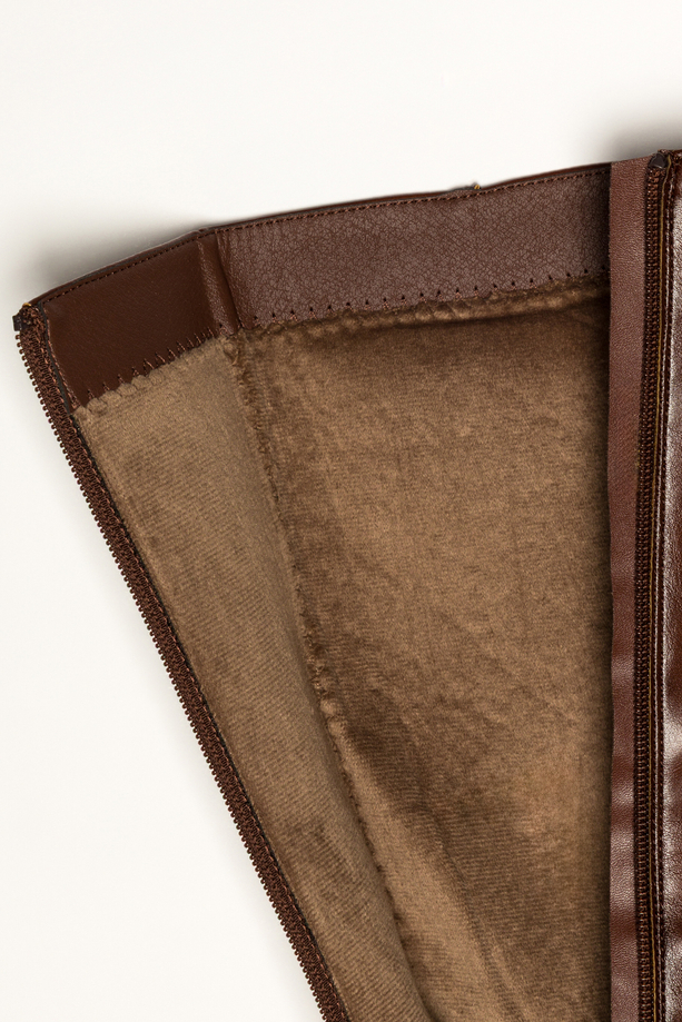 Brązowe kozaki damskie Sergio Leone obcas słupek na cholewce pasek ze złotą ozdobą PA74261