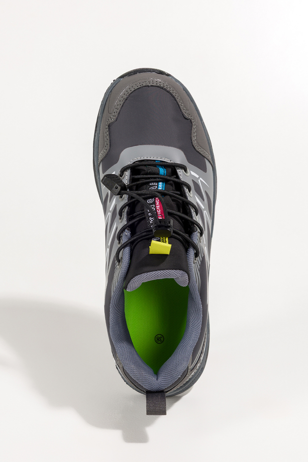 Szare buty sportowe trekkingowe damskie na bieżnikowanej podeszwie z regulowaną elastyczną sznurówką białe wstawki Casu RS2502-2W 
