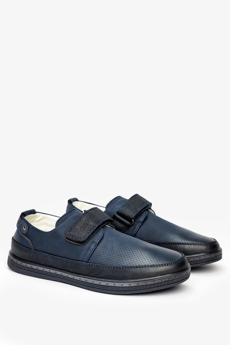 Granatowe półbuty mokasyny na rzep skórzana wkładka Casu P-381