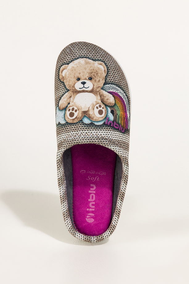 Beżowe kapcie damskie Inblu obuwie domowe z misiem wkładka soft VX589499