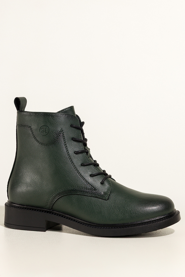 Zielone botki skórzane damskie Sergio Leone na szerokim klocku ozdobna podeszwa sznurowane YG74827-H