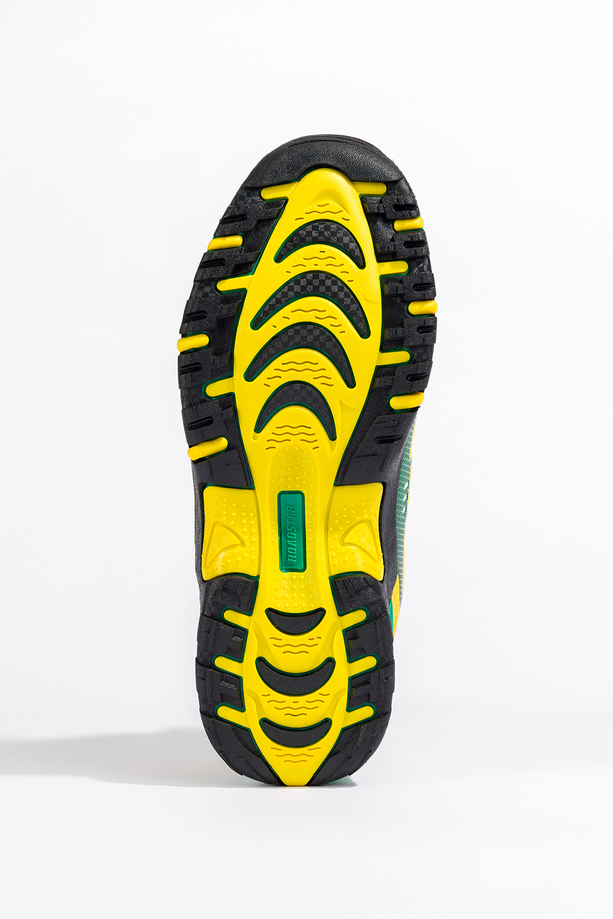 Zielone buty sportowe trekkingowe damskie na bieżnikowanej podeszwie z regulowaną elastyczną sznurówką żółte wstawki Casu 2101-4W