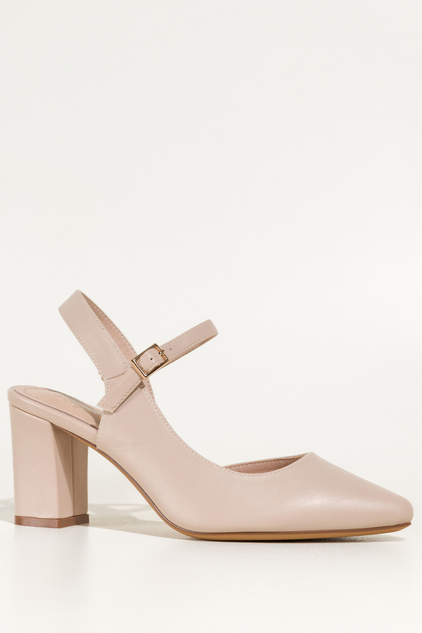 Beżowe czółenka Sergio Leone na słupku z odkrytą piętą skórzana wkładka HP553