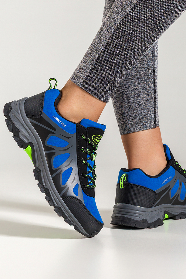 Niebieskie buty trekkingowe damskie z czarnymi dodatkami sznurowane softshell Casu B2110-3