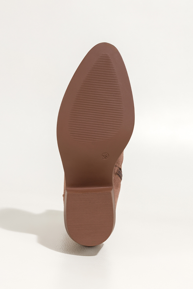 Brązowe botki damskie kowbojki ścięty obcas klocek ażurowa cholewka Carla S7477-6