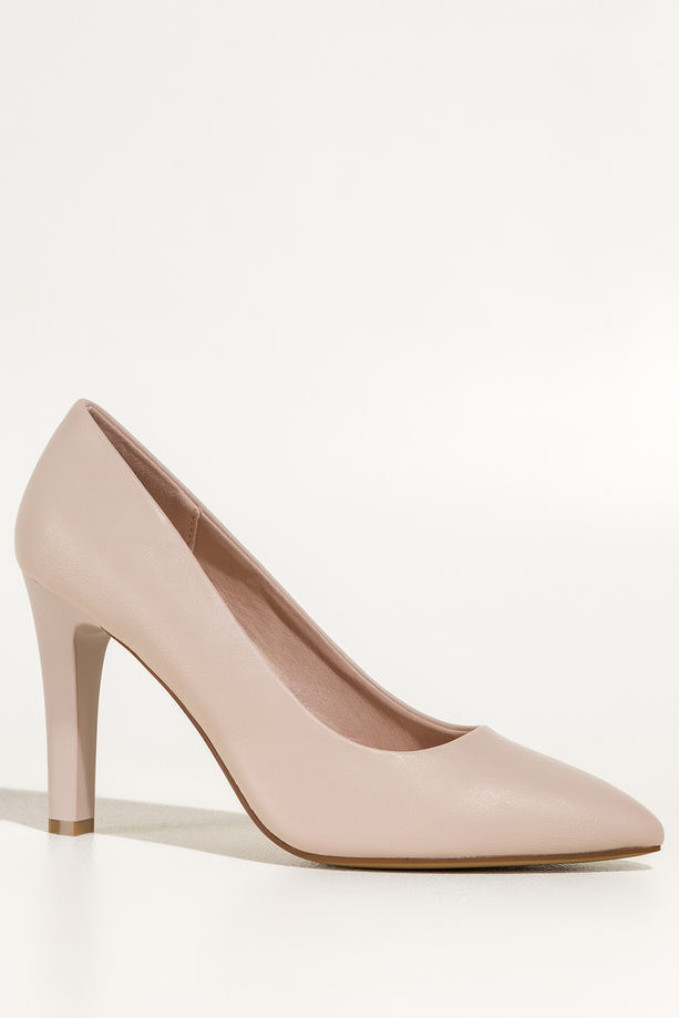 Beżowe czółenka damskie Sergio Leone na słupku skórzana wkładka 8553