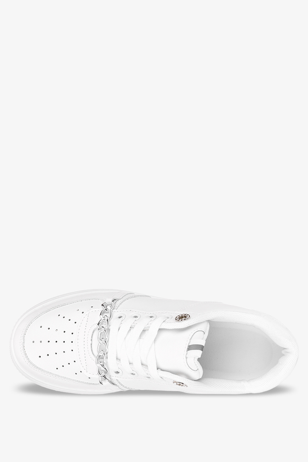 Białe sneakersy z łańcuchem na platformie sznurowane Casu MB-120