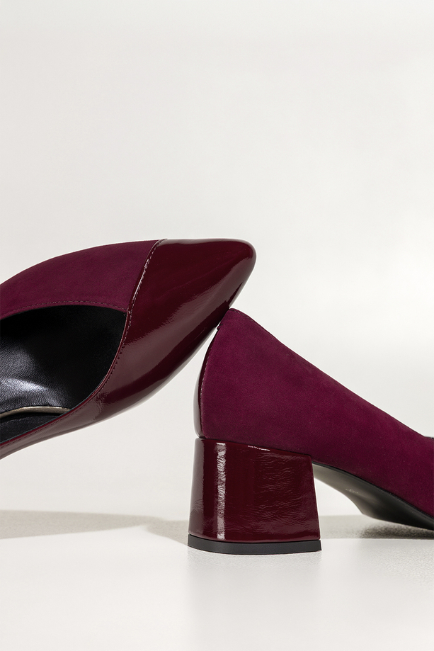 Bordowe czółenka skórzane damskie na szerokim obcasie PRODUKT POLSKI Casu 7088-378-656